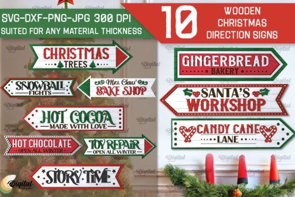 Christmas Direction Sign LaserCut Bundle for Creative Projects