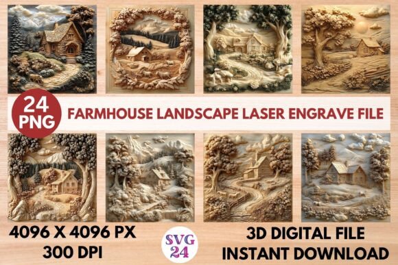 Farmhouse Landscape Laser Engrave File