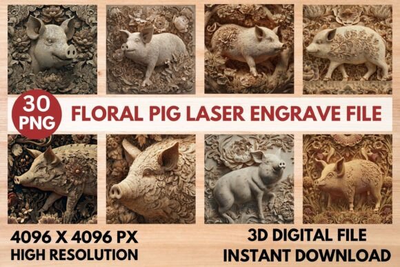 Floral Pig Laser Engrave File
