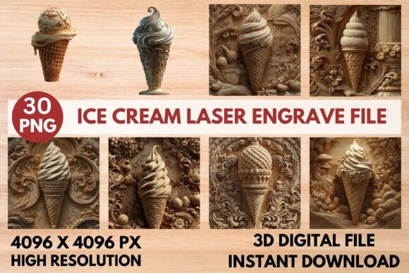 Ice Cream Laser Engrave File: High-Quality 3D PNG