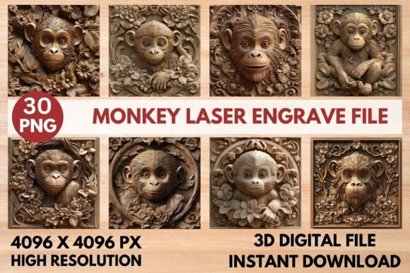 Monkey Laser Engrave File: Elevate Your DIY Projects with Precision 3D Artistry