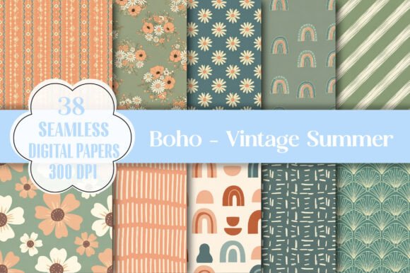 Seamless Boho Patterns - Vintage Summer: A Creative Essential for Designers and DIY Enthusiasts
