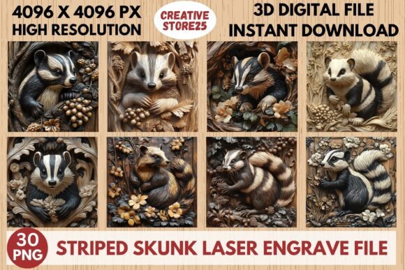 Striped Skunk Laser Engrave File: Premium 3D Design